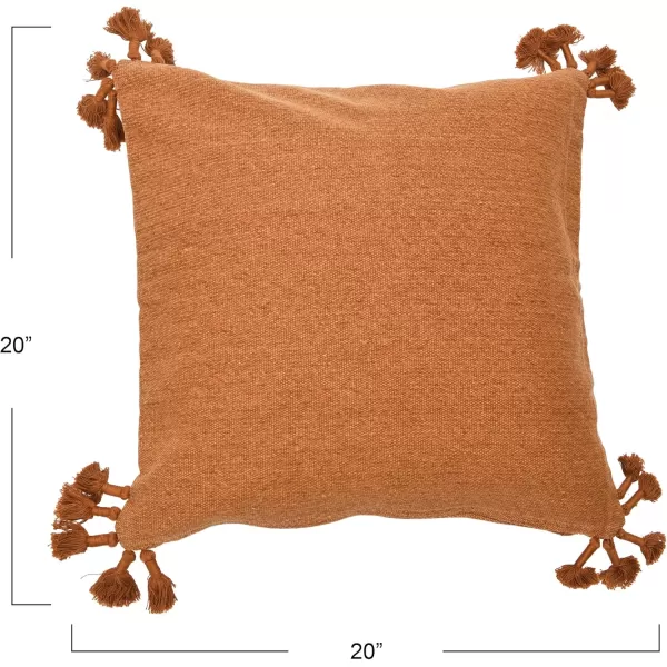Creative CoOp 20quot Square Canvas Pillow Tassels Decorative Pillow Cover BeigeRust