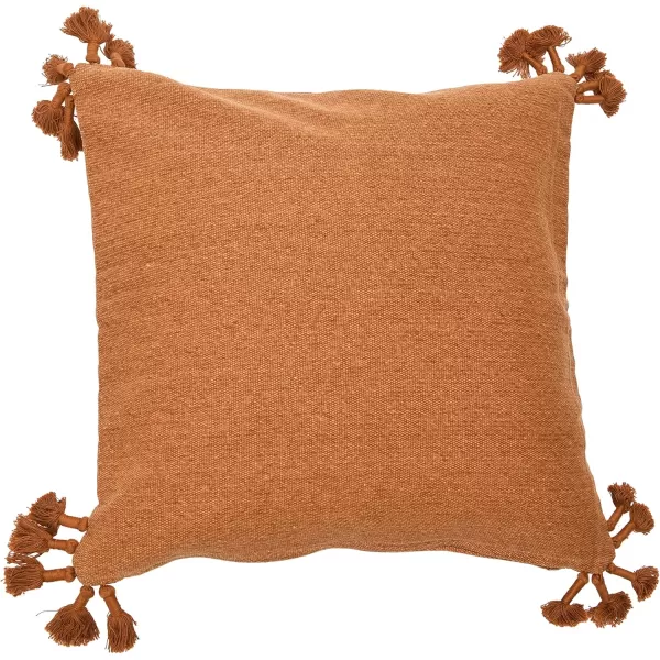 Creative CoOp 20quot Square Canvas Pillow Tassels Decorative Pillow Cover BeigeRust