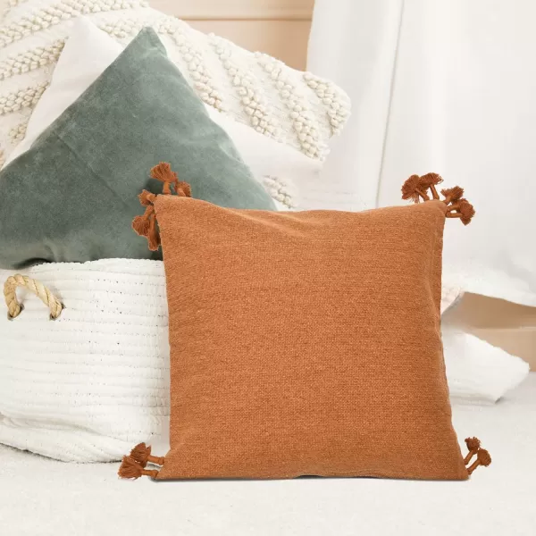 Creative CoOp 20quot Square Canvas Pillow Tassels Decorative Pillow Cover BeigeRust