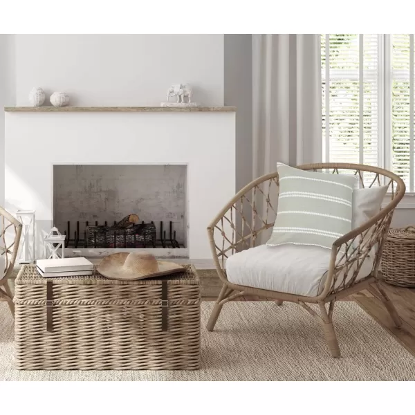 imageCreative CoOp 20quot Square Embroidered Multistripe Cotton Pillow Decorative Pillow Cover 20quot x 20quot White StripesWhite Stripes