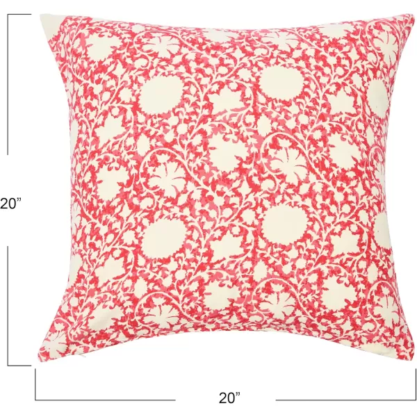Creative CoOp 20quot Square Ivy Print Cotton Pillow Decorative Pillow Cover 20quot x 20quot RedWhiteRedWhite