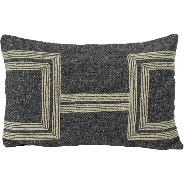 Creative CoOp 24 Inches Cotton Blend Lumbar Jute Embroidery Charcoal and Natural Pillow Gray