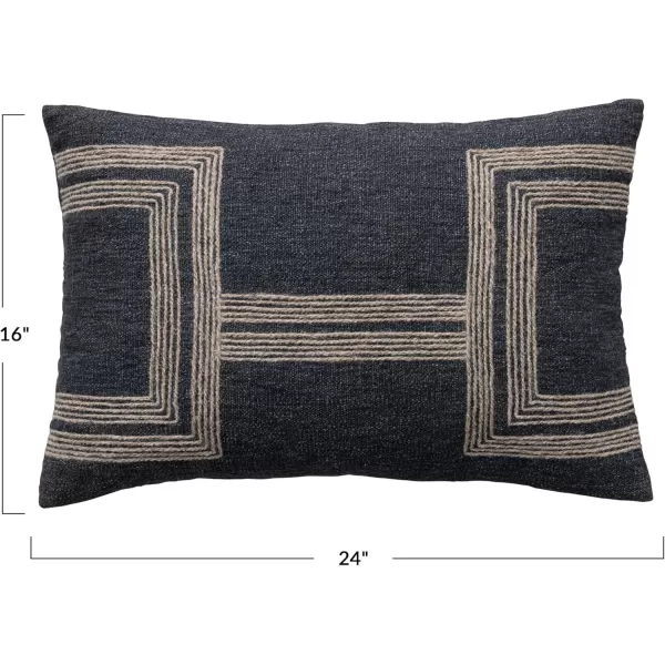 Creative CoOp 24 Inches Cotton Blend Lumbar Jute Embroidery Charcoal and Natural Pillow Gray