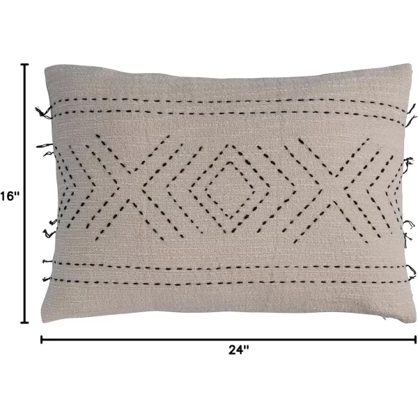 Creative CoOp 24 Inches HandEmbroidered Cotton Lumbar Kantha Stitch Natural and Black Pillow