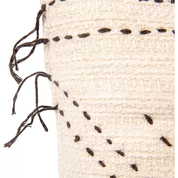 Creative CoOp 24 Inches HandEmbroidered Cotton Lumbar Kantha Stitch Natural and Black Pillow
