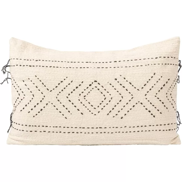Creative CoOp 24 Inches HandEmbroidered Cotton Lumbar Kantha Stitch Natural and Black Pillow