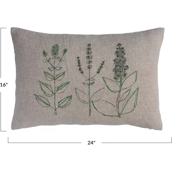 Creative CoOp 24 Inches HandEmbroidered Linen Blend Printed Lumbar Botanicals Kantha Stitch and Flanged Edge Multicolored Pillow Natural