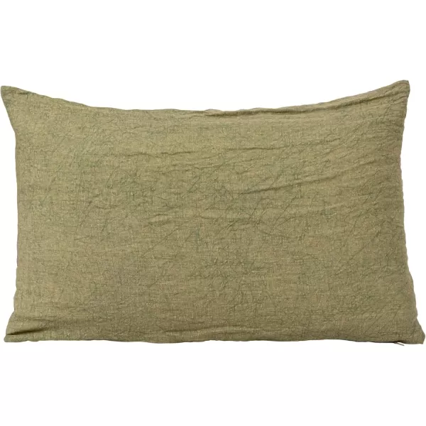 Creative CoOp 24 Inches Stonewashed Linen Lumbar Olive Pillow Green