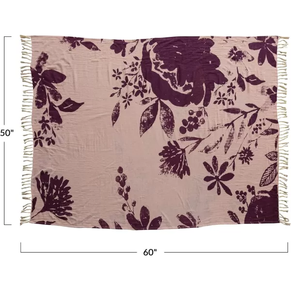 Creative CoOp 2Sided Cotton Floral Print Throw Blanket with Fringe Multicolor