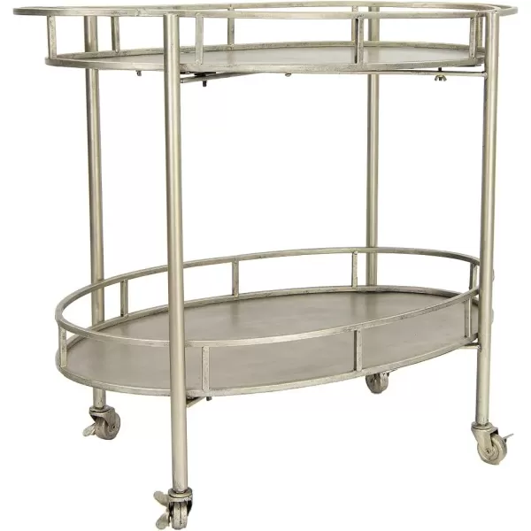 Creative CoOp Art Deco Oval 2Tier Bar Cart with Wheels Antique Silver Finish