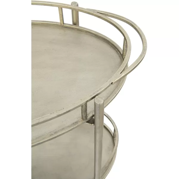 Creative CoOp Art Deco Oval 2Tier Bar Cart with Wheels Antique Silver Finish
