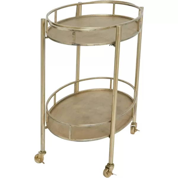 Creative CoOp Art Deco Oval 2Tier Bar Cart with Wheels Antique Silver Finish