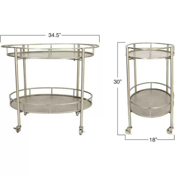 Creative CoOp Art Deco Oval 2Tier Bar Cart with Wheels Antique Silver Finish