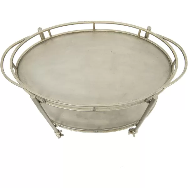 Creative CoOp Art Deco Oval 2Tier Bar Cart with Wheels Antique Silver Finish