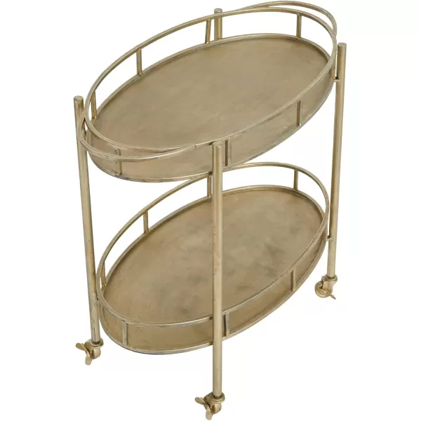 Creative CoOp Art Deco Oval 2Tier Bar Cart with Wheels Antique Silver Finish