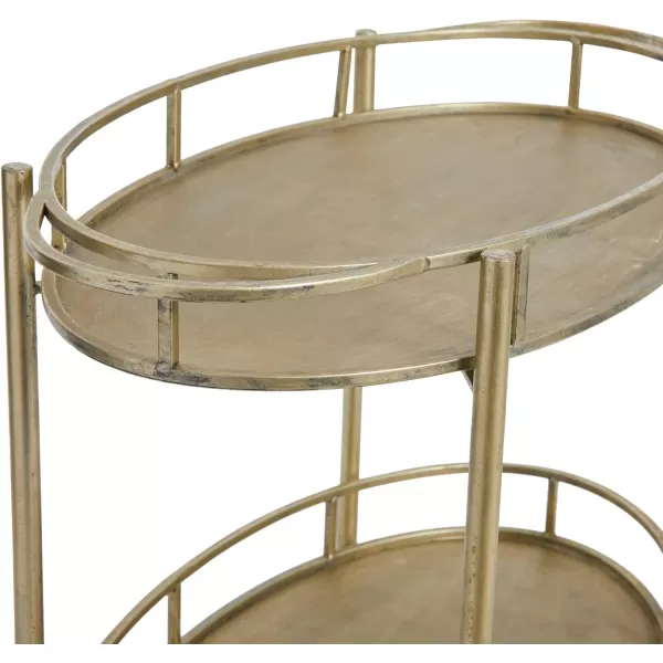 Creative CoOp Art Deco Oval 2Tier Bar Cart with Wheels Antique Silver Finish