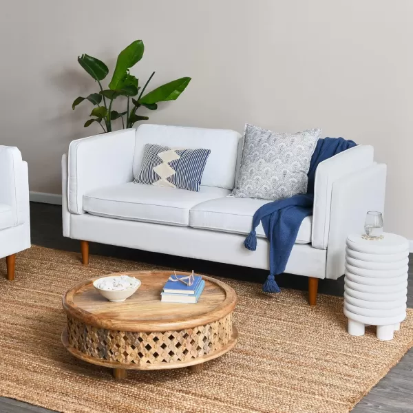 Creative CoOp Atley High Sided Sofas Vegan Cognac LeatherWhite