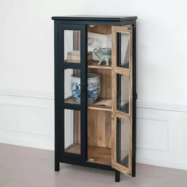 Creative CoOp Black Contemporary Mango Wood and Glass Cabinet