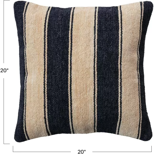Creative CoOp Black Striped Cotton Blend Chenille Pillow Cream