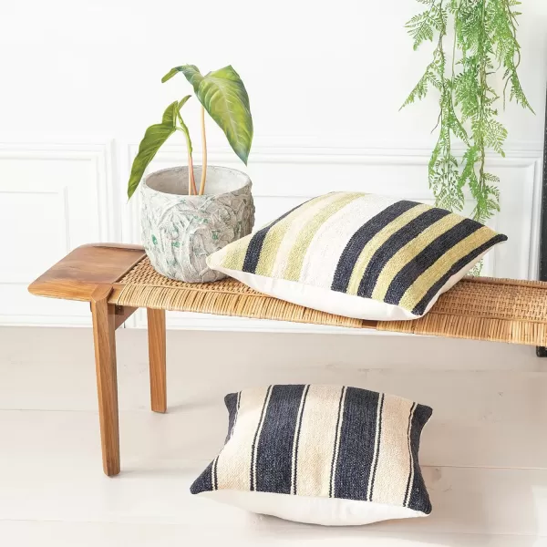 Creative CoOp Black Striped Cotton Blend Chenille Pillow Cream