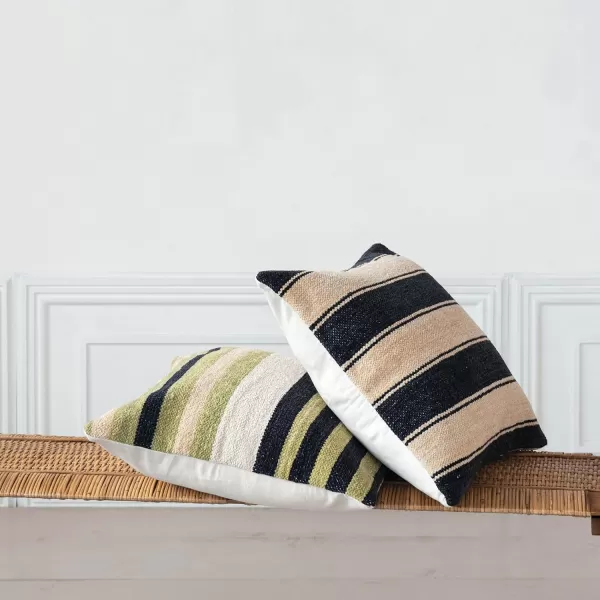 Creative CoOp Black Striped Cotton Blend Chenille Pillow Cream
