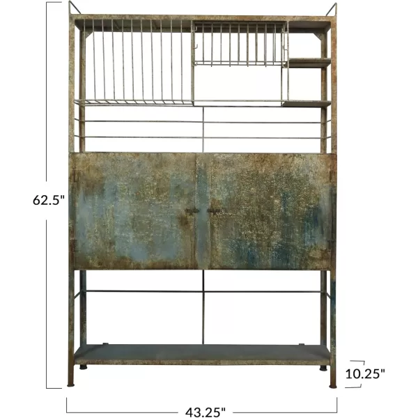 Creative CoOp Blue Heavily Distressed Metal Cabinet with Slatted Shelves