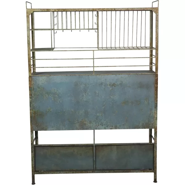 Creative CoOp Blue Heavily Distressed Metal Cabinet with Slatted Shelves