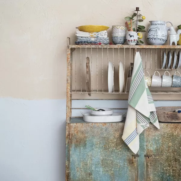 Creative CoOp Blue Heavily Distressed Metal Cabinet with Slatted Shelves