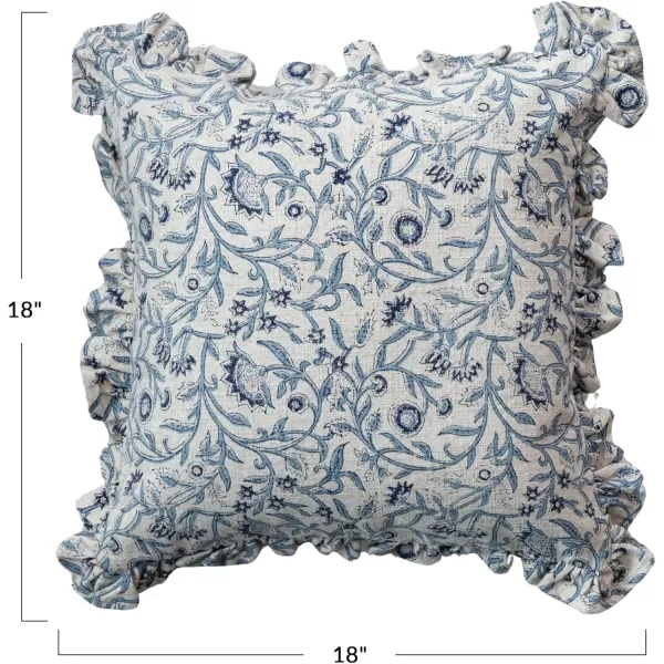 Creative CoOp Blue Square Floral Cotton Blend Pillow