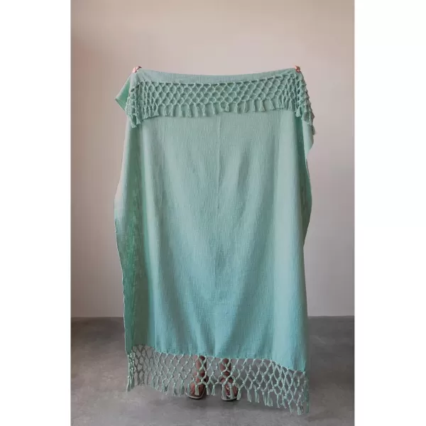 Creative CoOp Bohemian Cotton Slub Throw with Crochet and Fringe BrownAqua