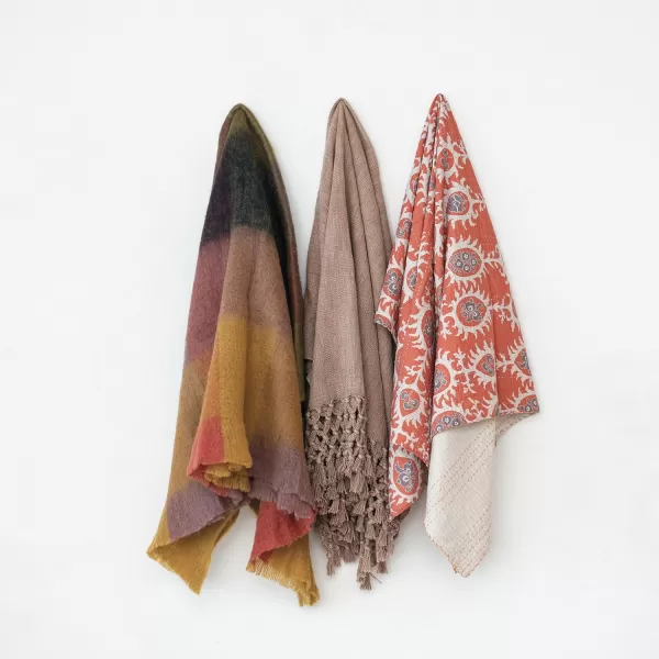 Creative CoOp Bohemian Cotton Slub Throw with Crochet and Fringe BrownBrown