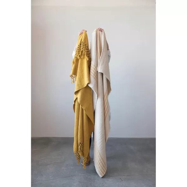 Creative CoOp Bohemian Cotton Slub Throw with Crochet and Fringe BrownMustard