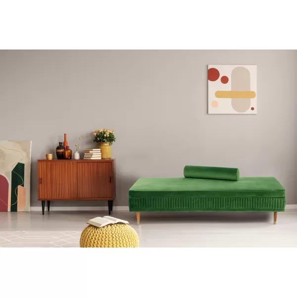Creative CoOp Brushed Velvet Bolster Pillow ampamp Wood Legs Daybed Green