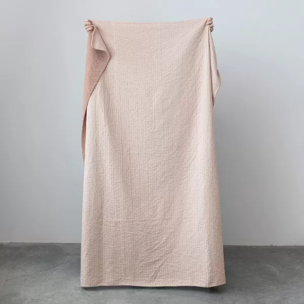 Creative CoOp Cotton Velvet Kantha Stitch Peach Throw Blanket Pink
