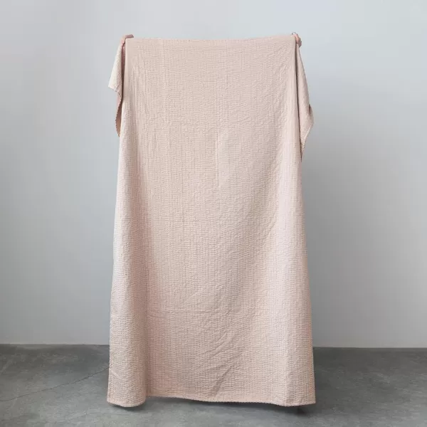 Creative CoOp Cotton Velvet Kantha Stitch Peach Throw Blanket Pink