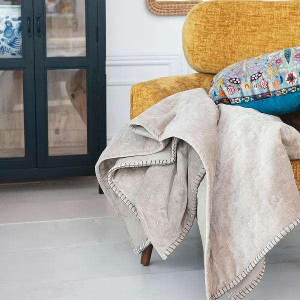 Creative CoOp Cotton Velvet Quilted Throw Taupe