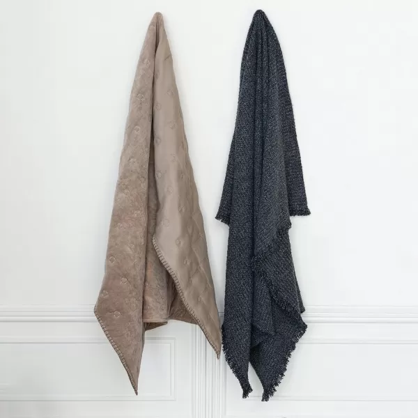 Creative CoOp Cotton Velvet Quilted Throw Taupe
