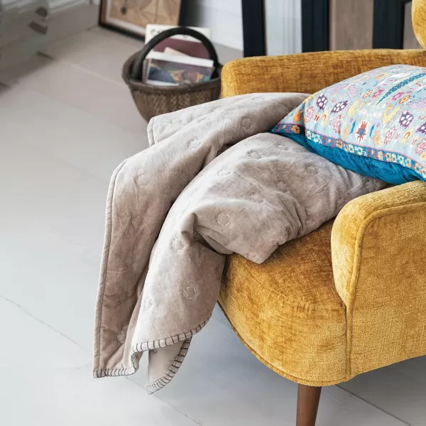 Creative CoOp Cotton Velvet Quilted Throw Taupe