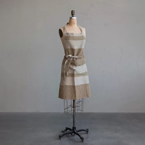 imageCreative CoOp Cotton Waffle Weave Pocket and Stripes Grey and Brown Apron OneSize Green