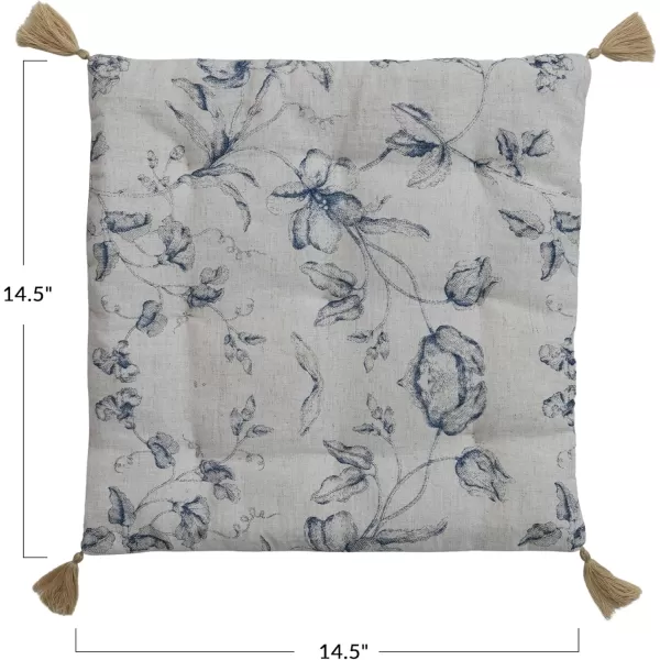Creative CoOp Cotton and Linen Print Chair Cushion Blue