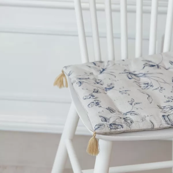 Creative CoOp Cotton and Linen Print Chair Cushion Blue