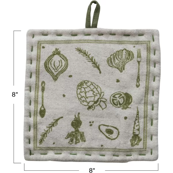 imageCreative CoOp Cotton and Linen Printed Pot Holder Green and White