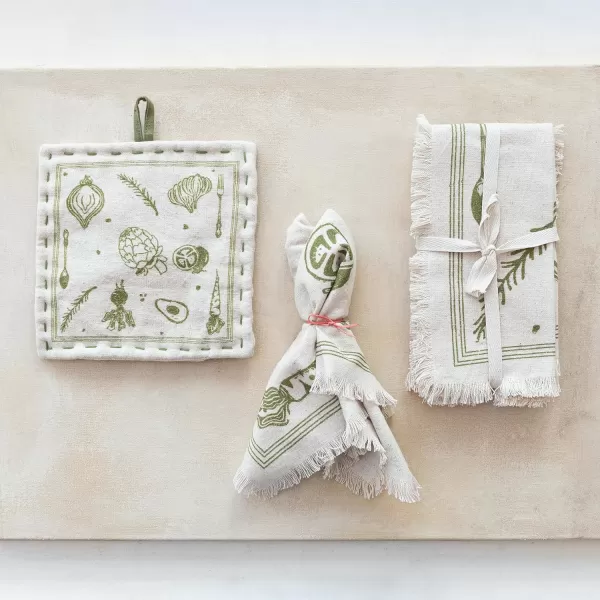 imageCreative CoOp Cotton and Linen Printed Pot Holder Green and White