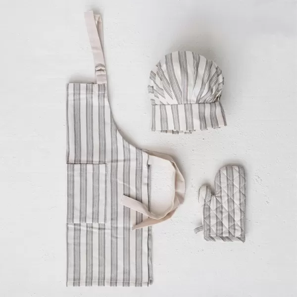 imageCreative CoOp Creative CoOp Striped Cotton Child Apron with Chef Hat and Oven Mitt Set of 3 Multicolor