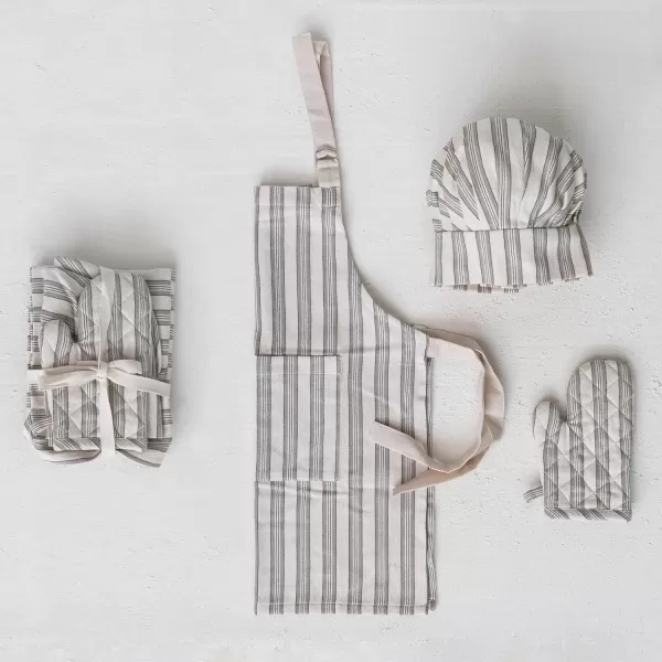 imageCreative CoOp Creative CoOp Striped Cotton Child Apron with Chef Hat and Oven Mitt Set of 3 Multicolor