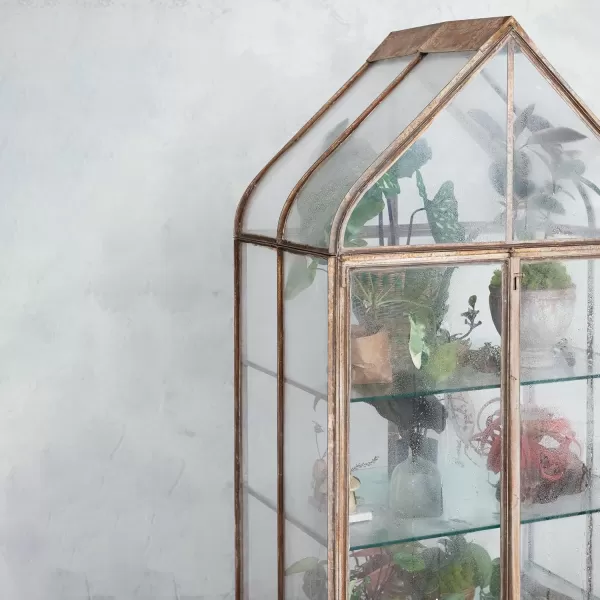 Creative CoOp Distressed Metal and Acrylic Terrarium on Wheels Grey