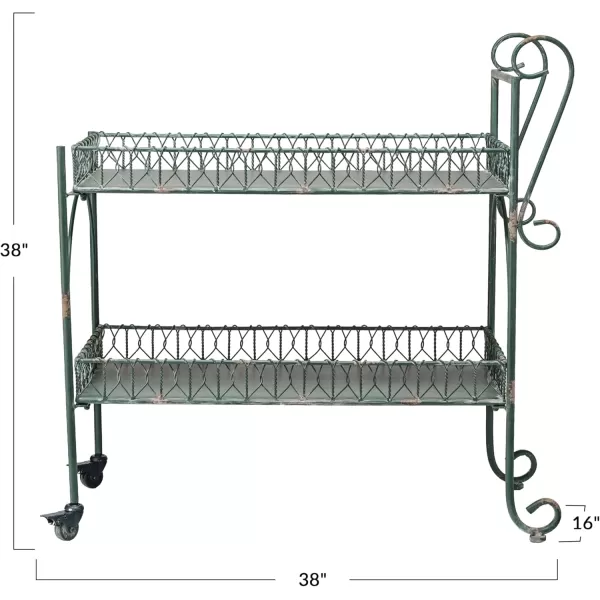 Creative CoOp Distressed Vintage Metal Bar Cart on Wheels Green