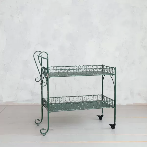 Creative CoOp Distressed Vintage Metal Bar Cart on Wheels Green