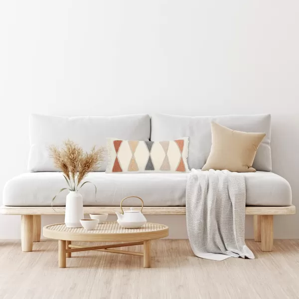 imageCreative CoOp Embroidered Cotton Lumbar Fringe Pillow Cream