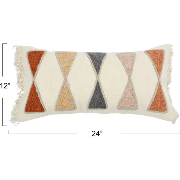 imageCreative CoOp Embroidered Cotton Lumbar Fringe Pillow Cream